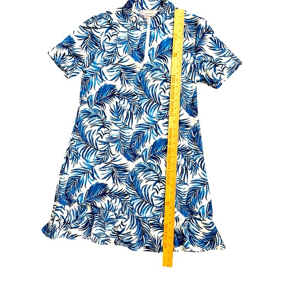 Tommy Bahama Golf Dress White Blue Palm Leaf 1/4 Zip Ruffle Hem Women’s L - Picture 4 of 6